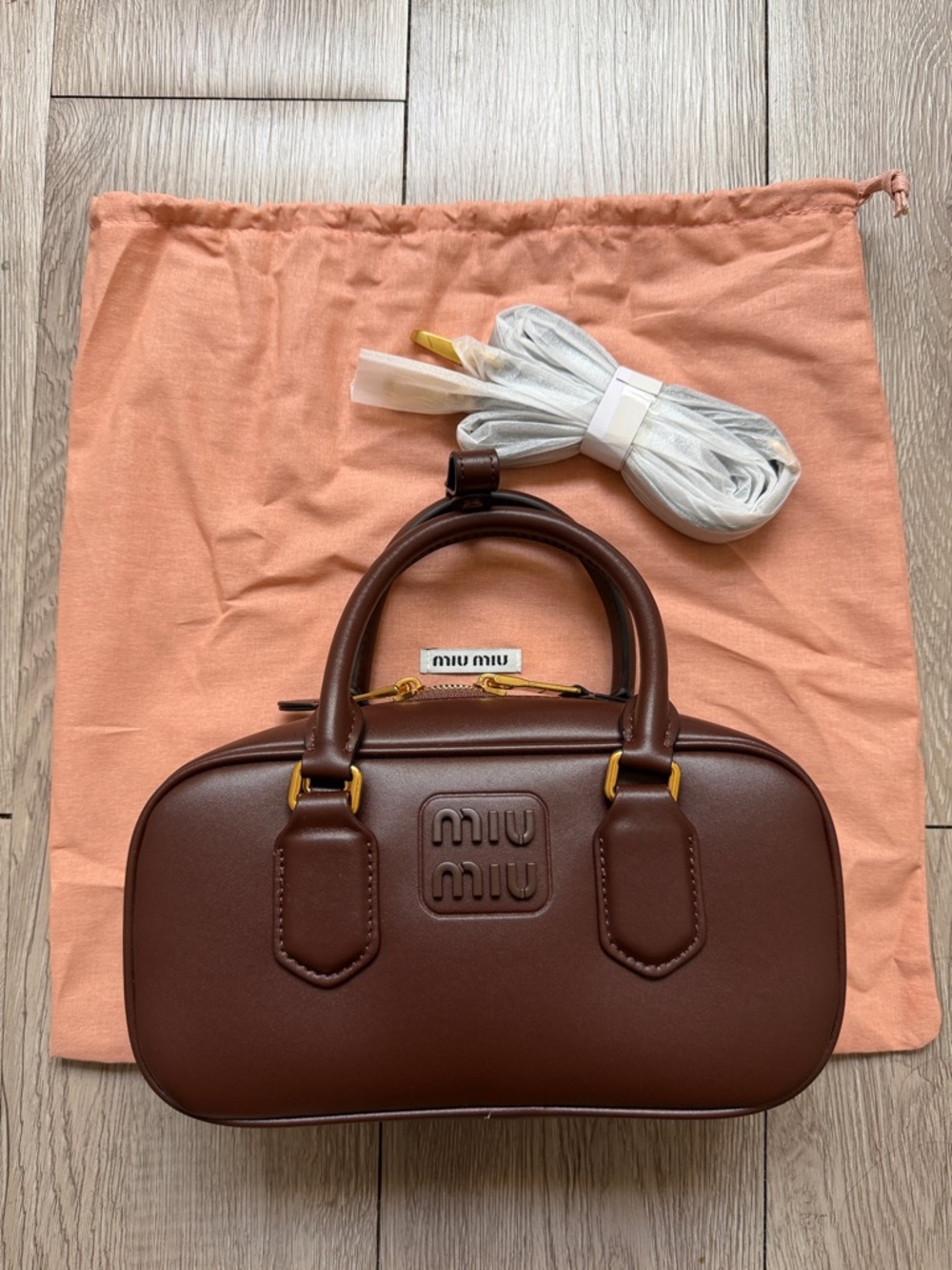 Logo Arcadie brown leather small bowler bag new